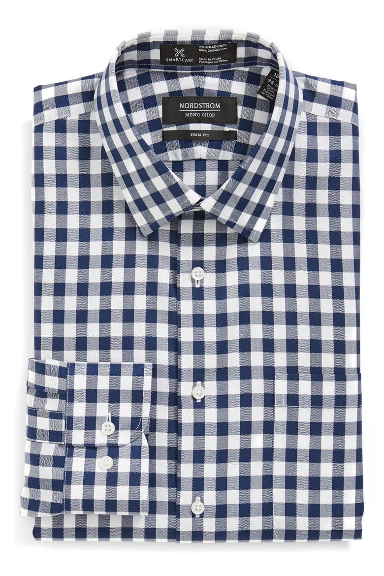 Nordstrom Smartcare™ Trim Fit Check Dress Shirt, Main, color, NAVY- PATRIOT