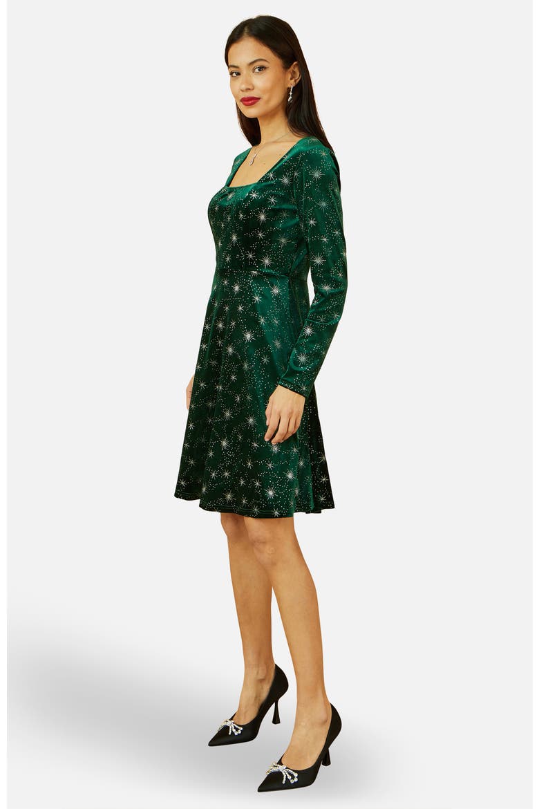 Starburst Foil Print Skater Dress, Alternate, color, Green