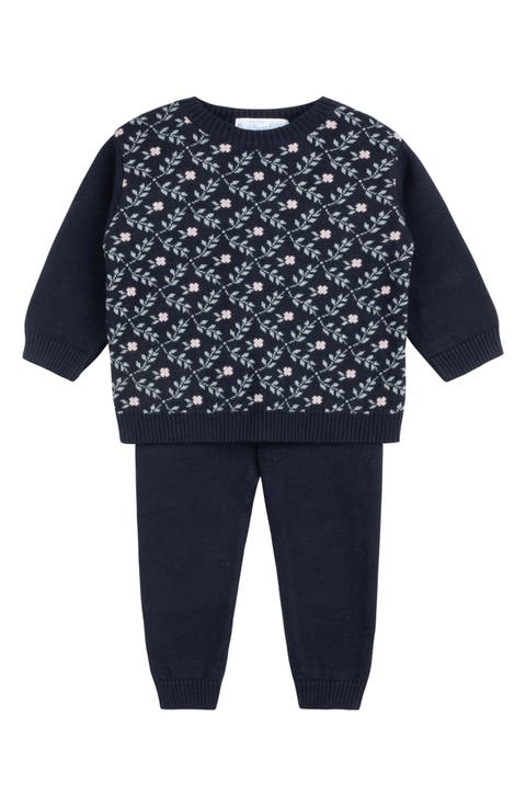 Floral Cotton Jacquard Sweater & Pants Set (Baby)