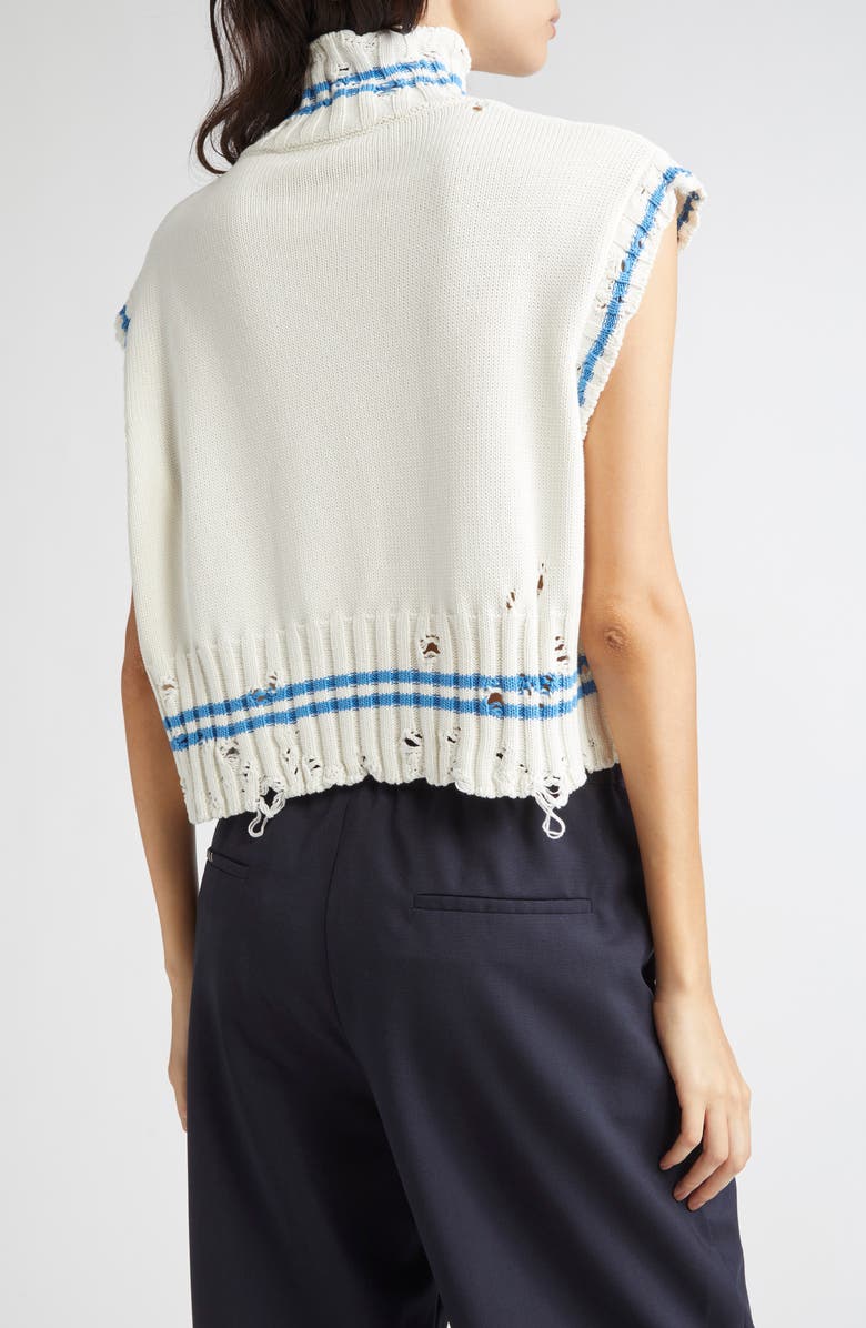 Marni Mending Logo Distressed Boxy Cotton Turtleneck Sweater, Alternate, color, V2w01 Lily White