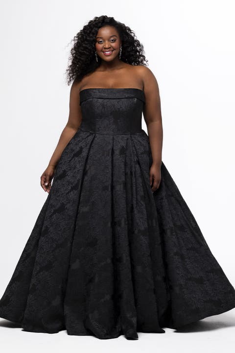 Strapless Brocade Plus Size Ball Gown