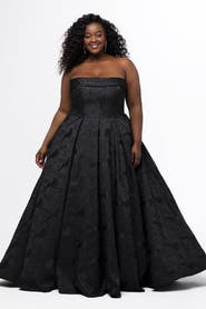 Sydney's Closet Strapless Brocade Plus Size Ball Gown