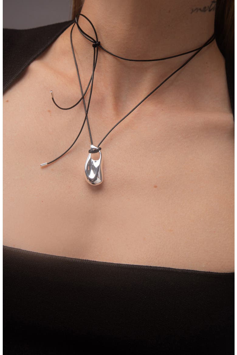 Perto Maxi Cord Necklace in Silver and Black, Alternate, color, Silver