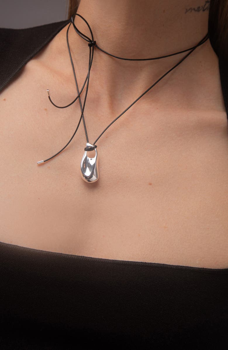 YOJ Perto Maxi Cord Necklace in Silver and Black, Alternate, color, Silver