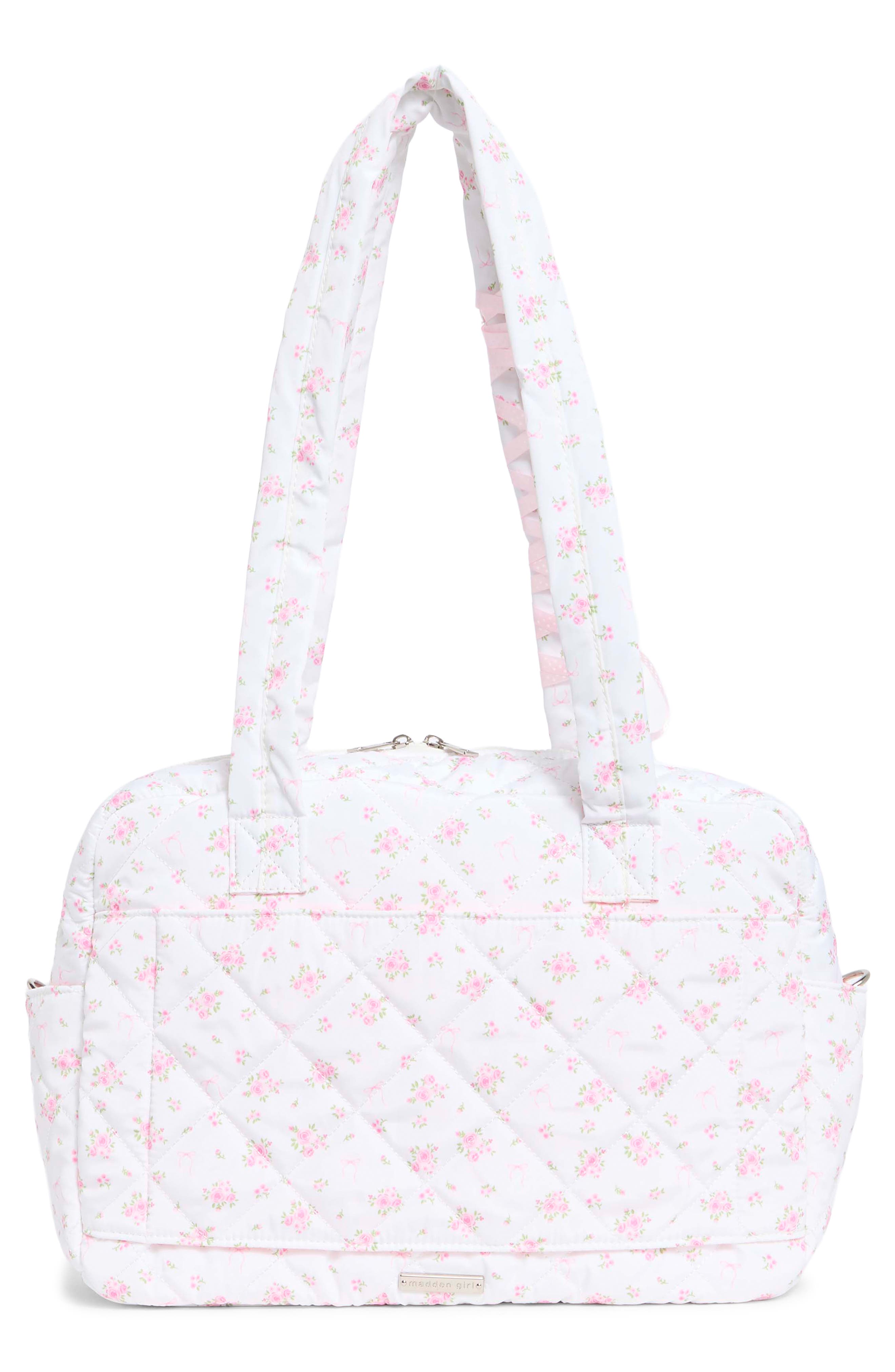 Madden Girl Quilted Duffle Bag, Alternate, color, Pink Ditsy