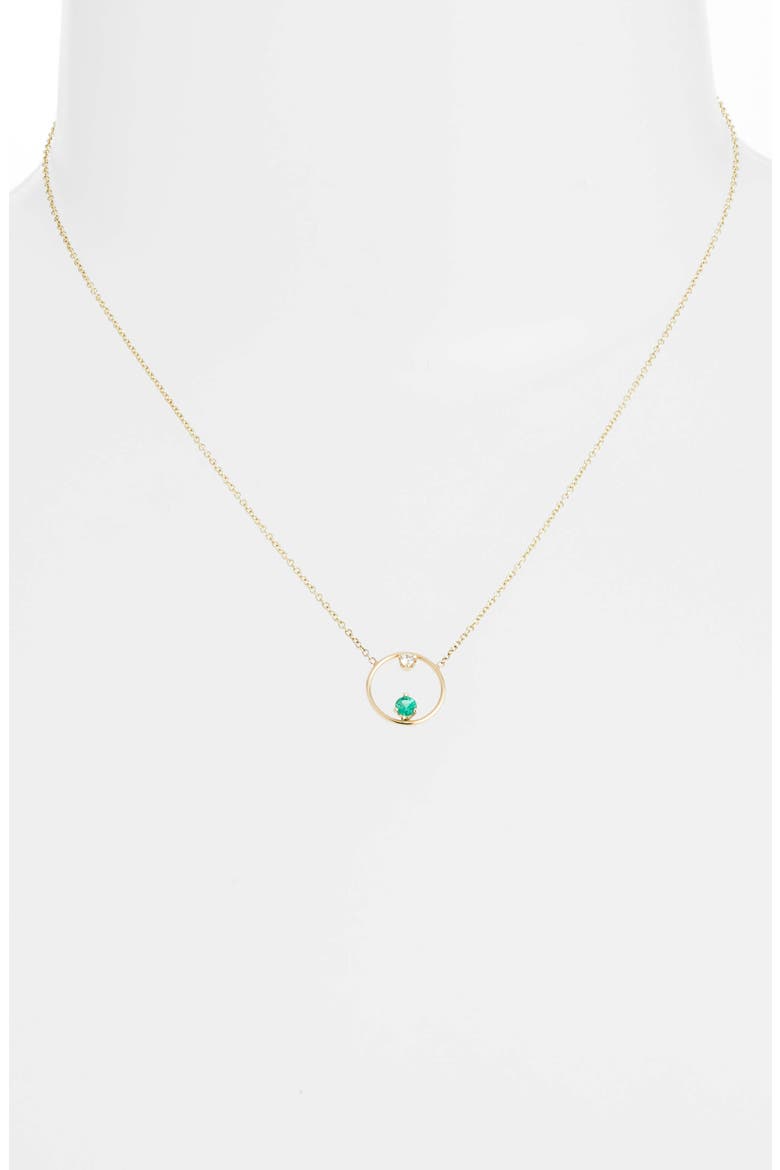 Emerald and Diamond Open Circle Necklace, Alternate, color, YELLOW GOLD/ EMERALD