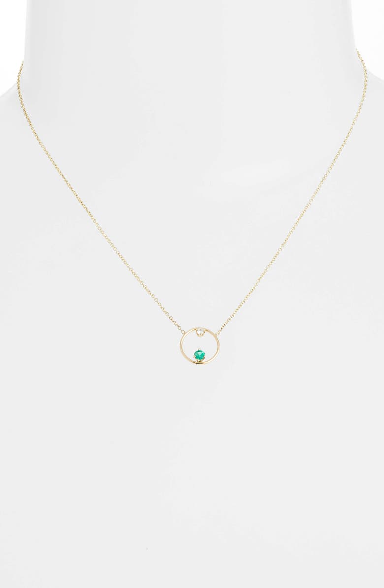 Zoë Chicco Emerald and Diamond Open Circle Necklace, Alternate, color, 
