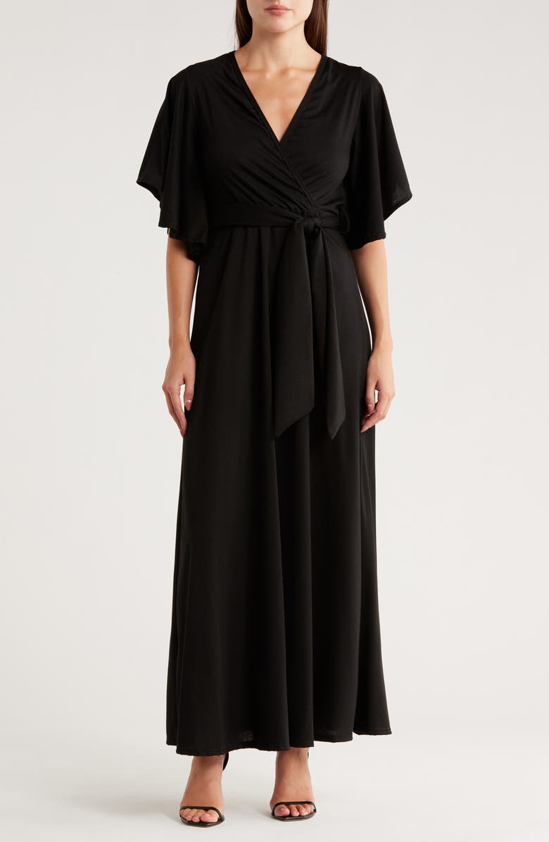 GO COUTURE Wrap Maxi Dress, Main, color, Black