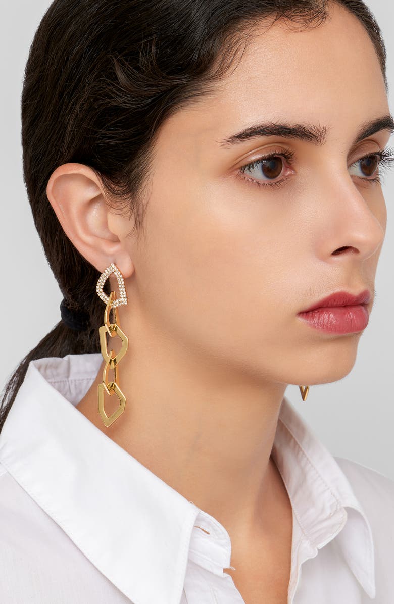 Adornia 14K Gold Plated Pavé Swarovski Crystal Organic Link Drop Earrings, Alternate, color, Yellow