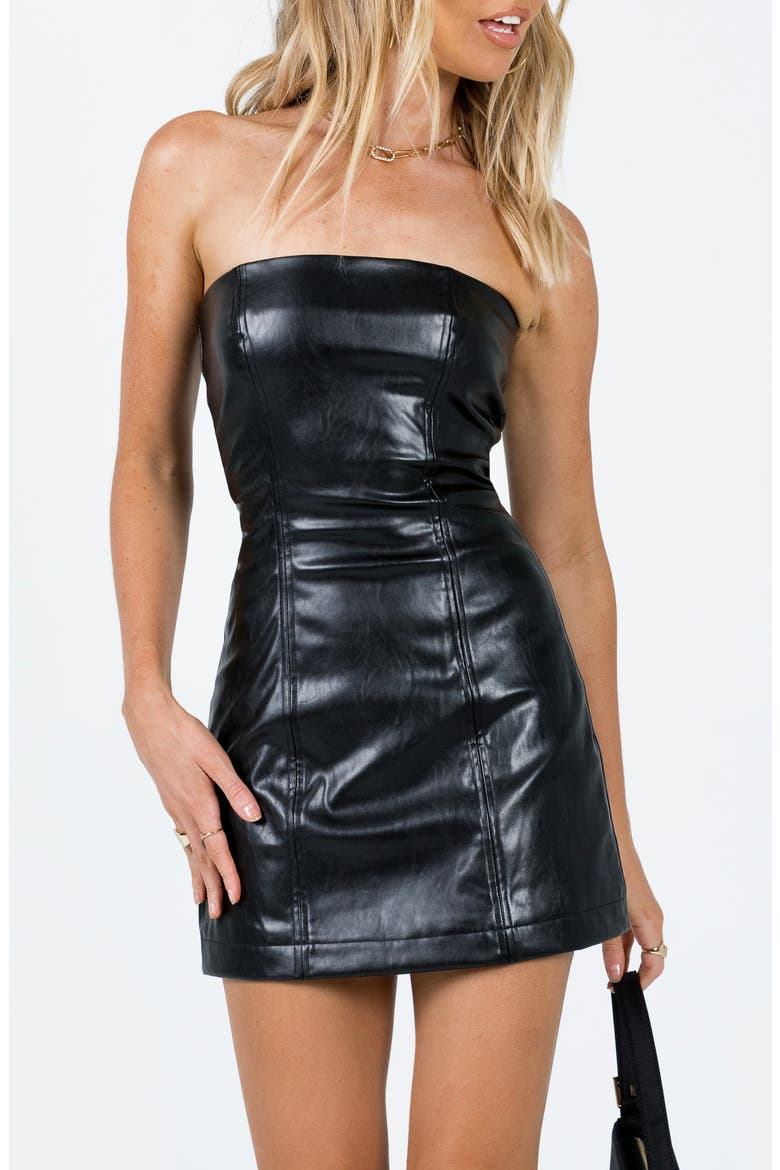 Hailey Strapless Faux Leather Minidress, Main, color, BLACK
