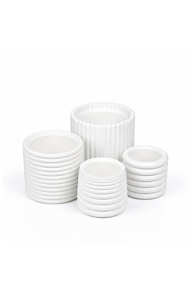 JONATHAN Y Silas Modern Minimalist Handmade Concrete Fluted Sculptural Cylinder Planter Set with Drainage Holes, Main, color, White