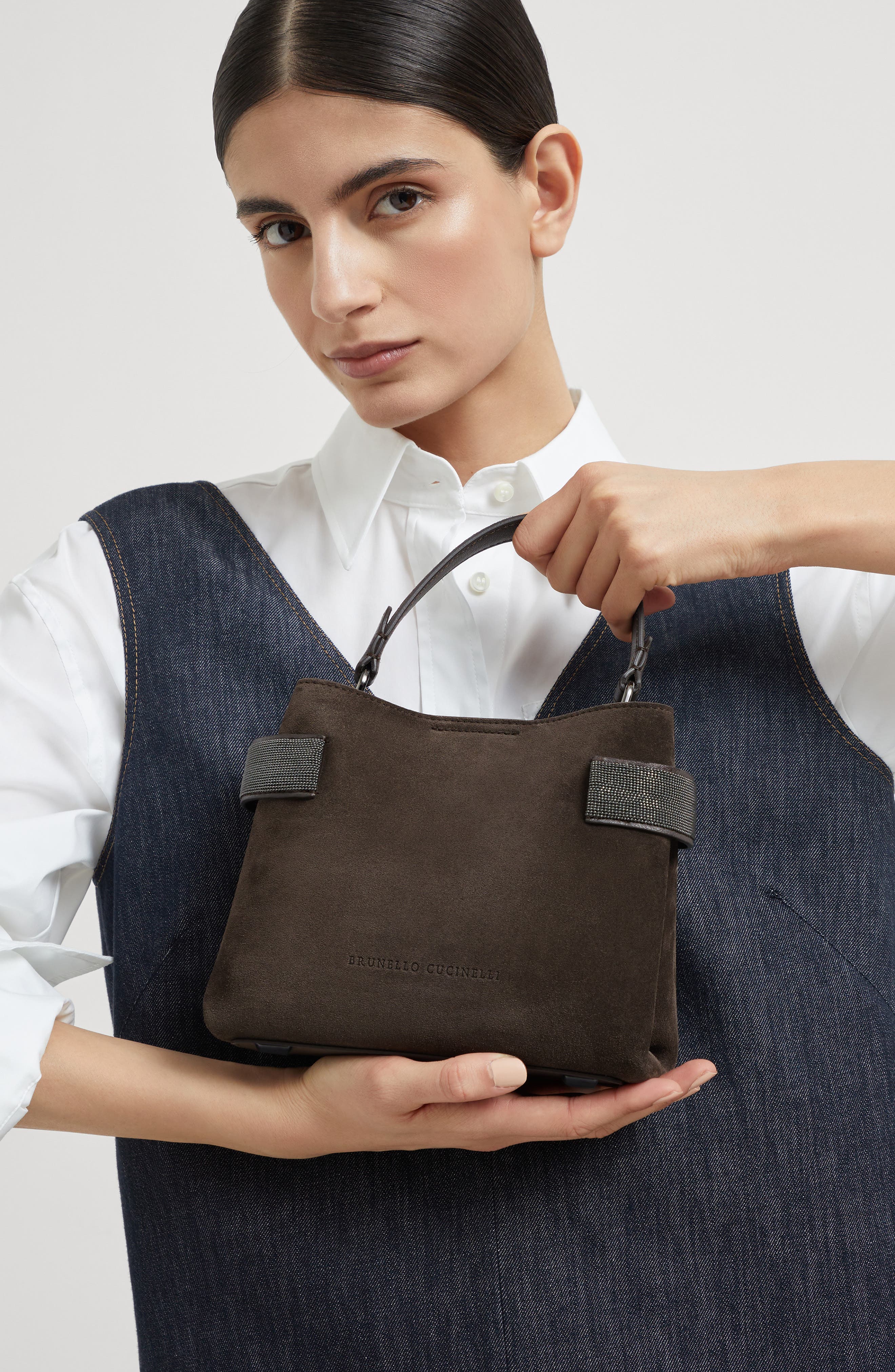 Brunello Cucinelli Small Top-Handle Essence bag, Alternate, color, Pine Cone Brown