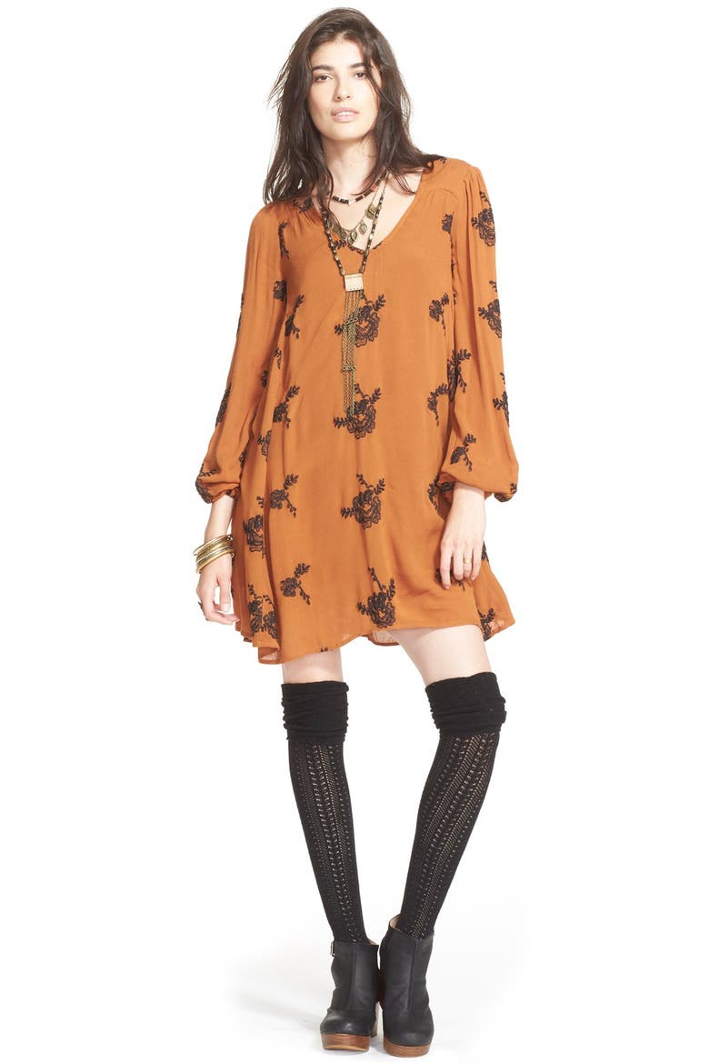 'Emma's' Embroidered Swing Dress, Main, color, TOBACCO COMBO