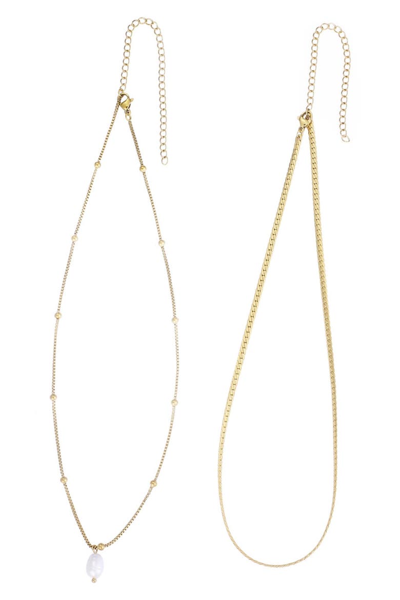 Set of 2 Assorted Chain Necklaces, Alternate, color, WHITE/ GOLD