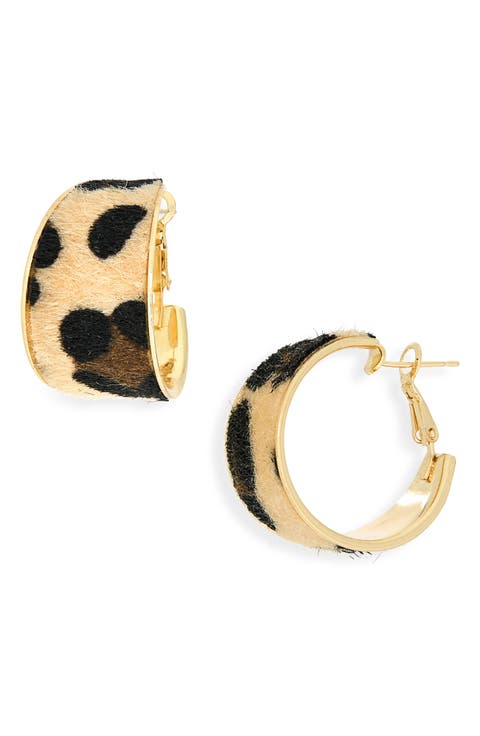 Animal Print Faux Calf Hair Hoop Earrings