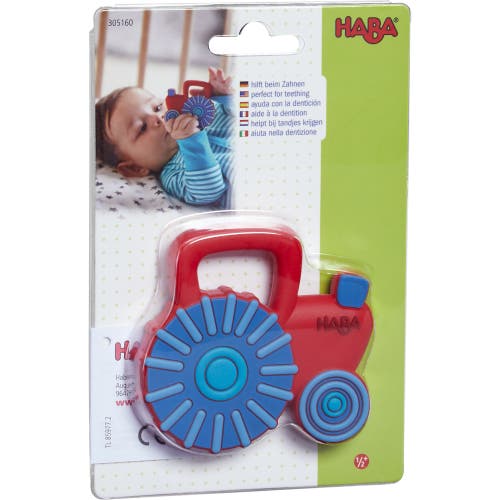 Haba Tractor Silicone Teether In Blue