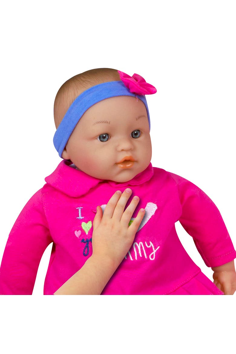 15 Inch Talking Baby Doll Lucy Set, Pink & Blue I Love You Mummy Shirt, Alternate, color, Multicolored
