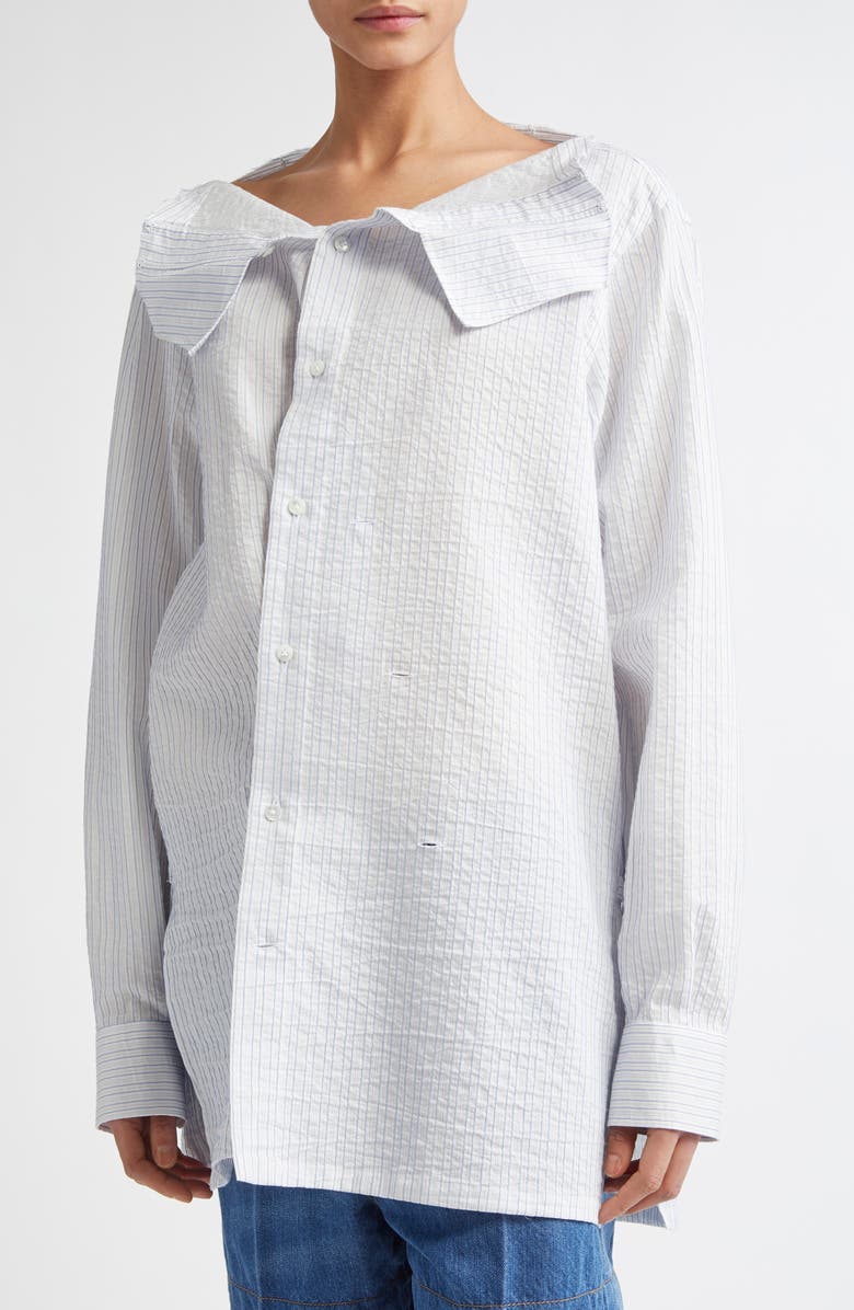 SETCHU Hook & Eye Stripe Cotton & Linen Button-Up Shirt, Alternate, color, Light Blue Skystripe