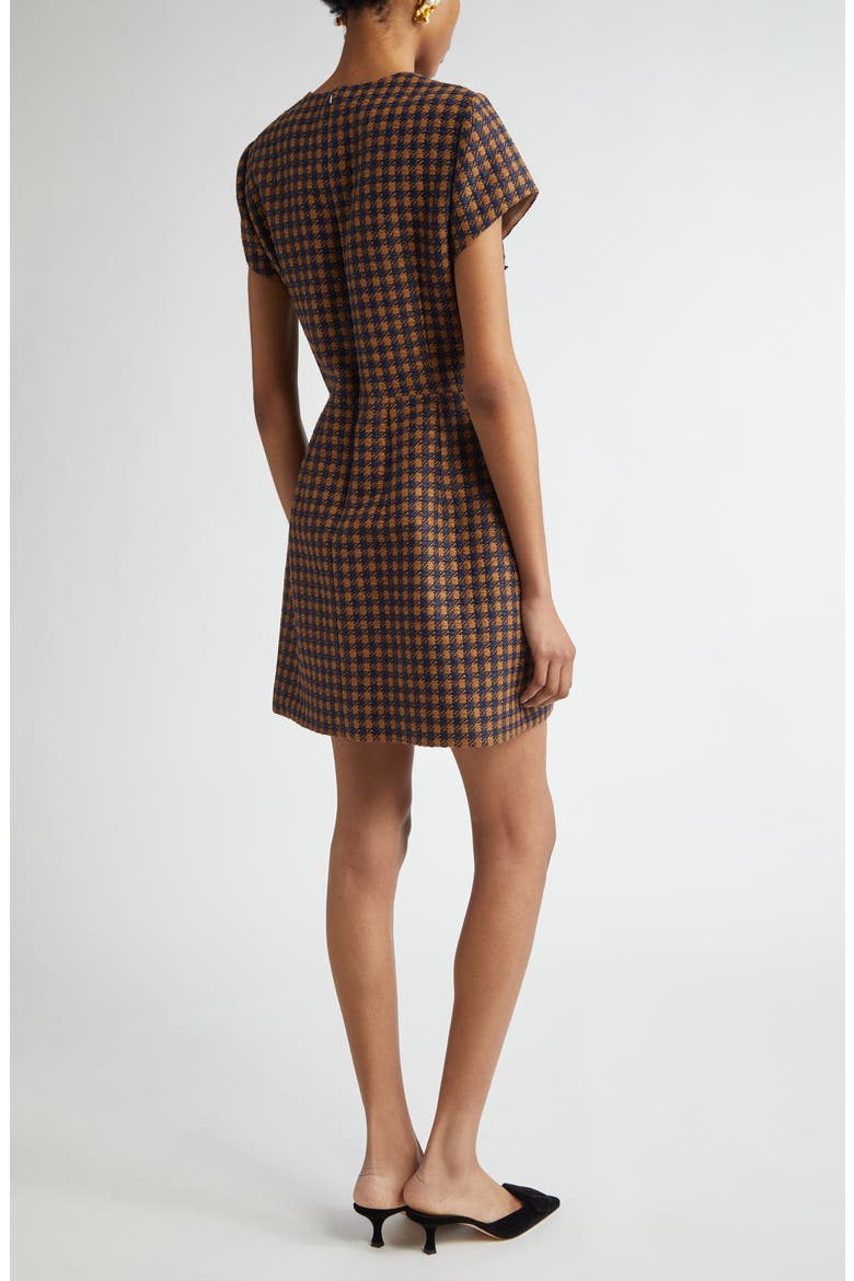SHORT SLEEVE SMALL CHECK TWEED, Alternate, color, COGNAC/ NAVY
