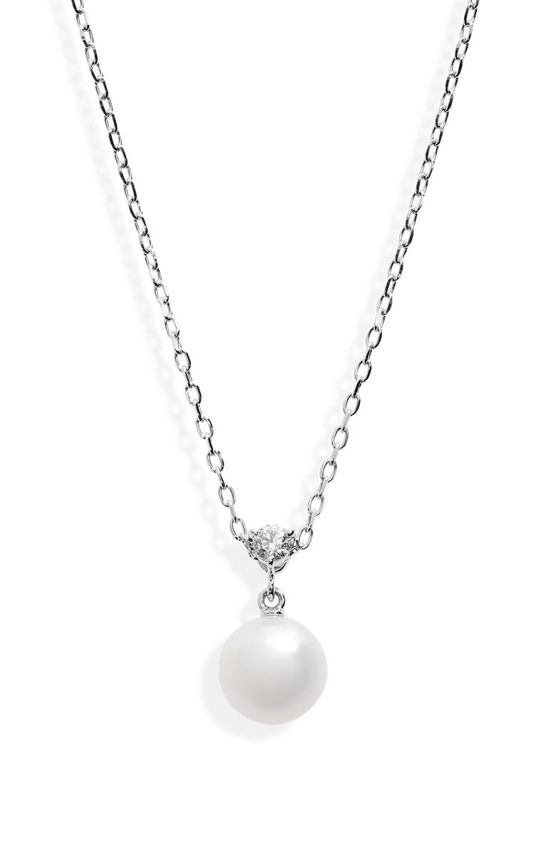 Mikimoto Classic Diamond & Akoya Pearl Pendant Necklace, Main, color, White Gold