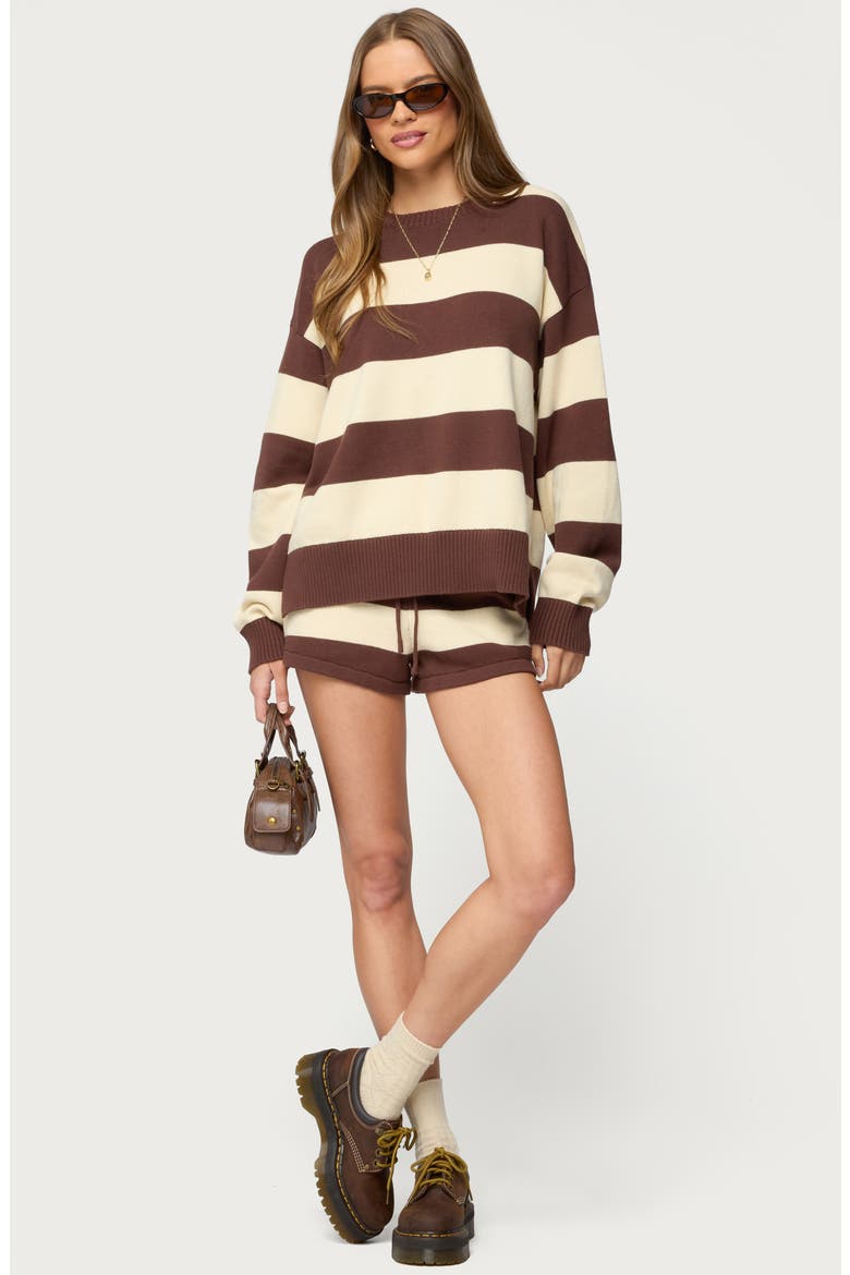 Riley Stripe Oversize Cotton Sweater, Alternate, color, BROWN-AND-BEIGE