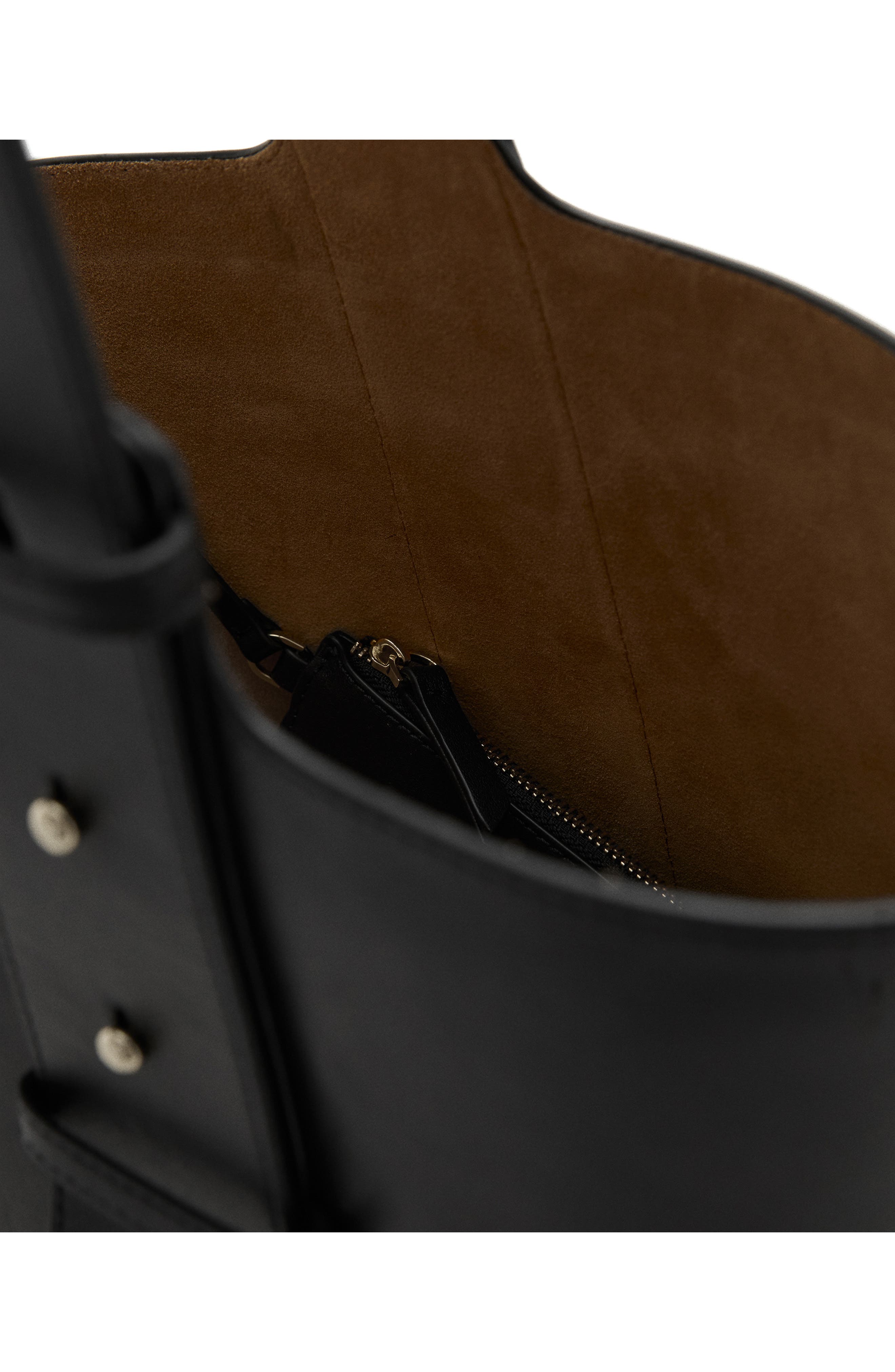 MANGO Leather Bucket Bag, Alternate, color, Black