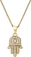 LuvMyJewelry Hamsa Hand 0.3 Ct 14K Gold Diamond Pendant