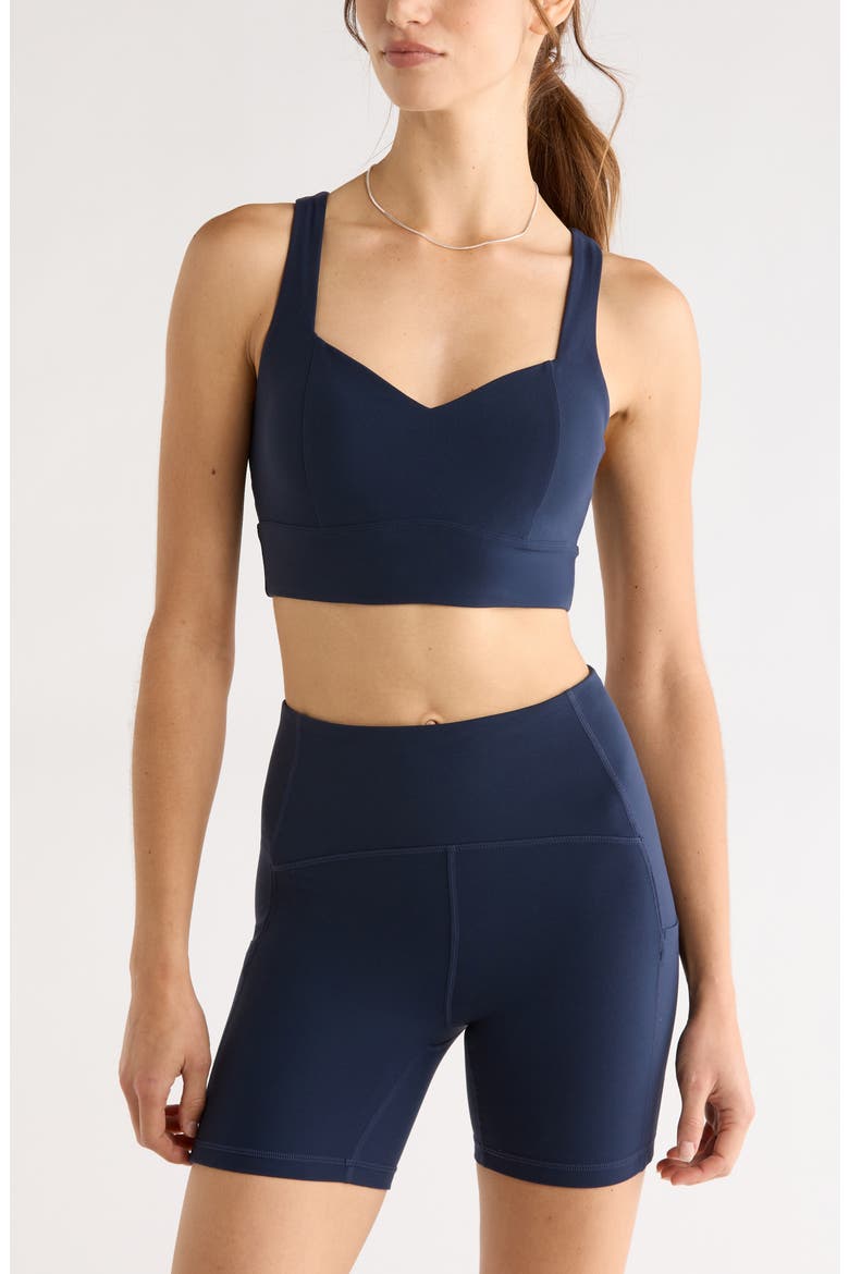 Studio Luxe Sweetheart Sports Bra, Main, color, NAVY SAPPHIRE