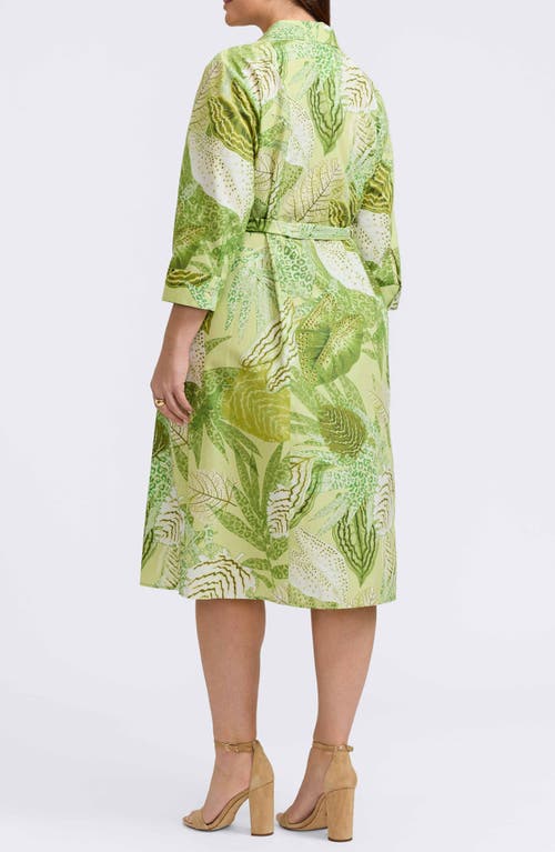 Foxcroft Fiona Botanical Print Belted Shirtdress In Green Multi