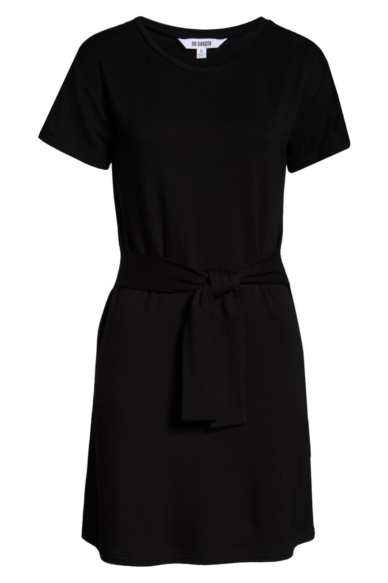 Tie Front T-Shirt Dress, Alternate, color, BLACK