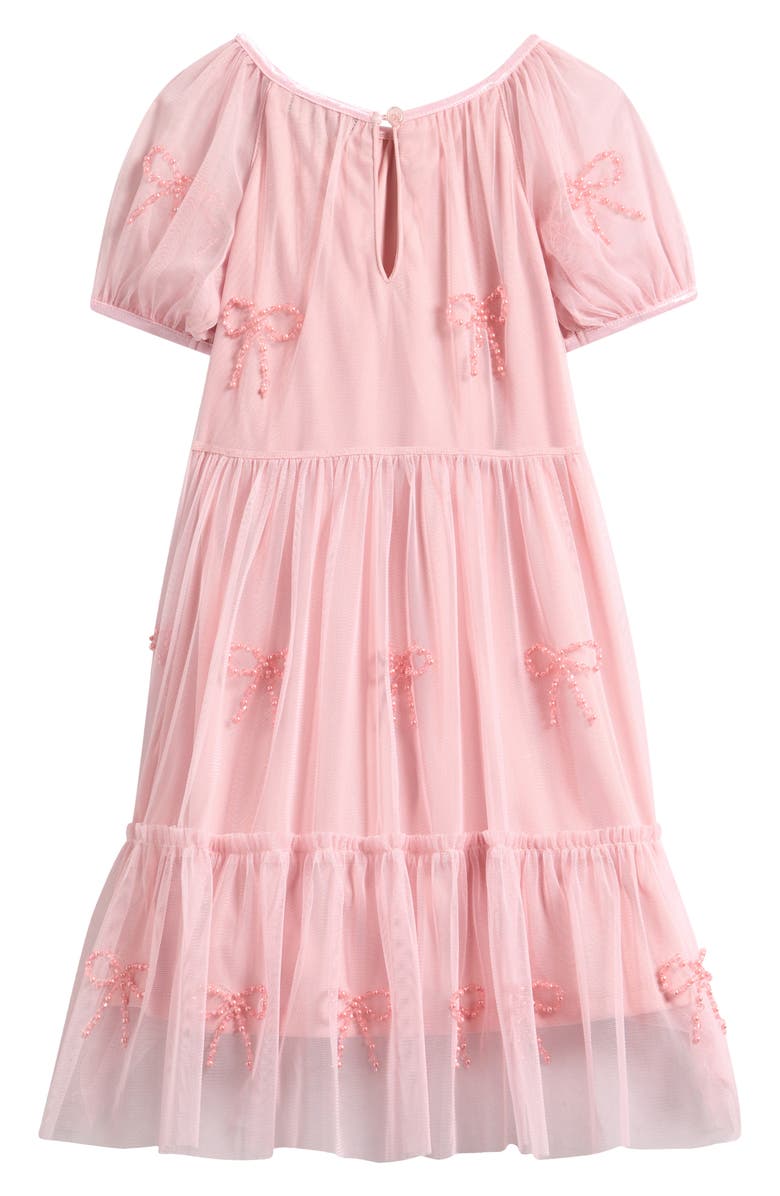 Ava & Yelly Kids' Bow Mesh Babydoll Party Dress, Alternate, color, Blush