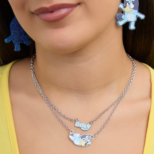 Bluey Double Layer Pendant Necklace With Nameplate And Character Charm In Blue
