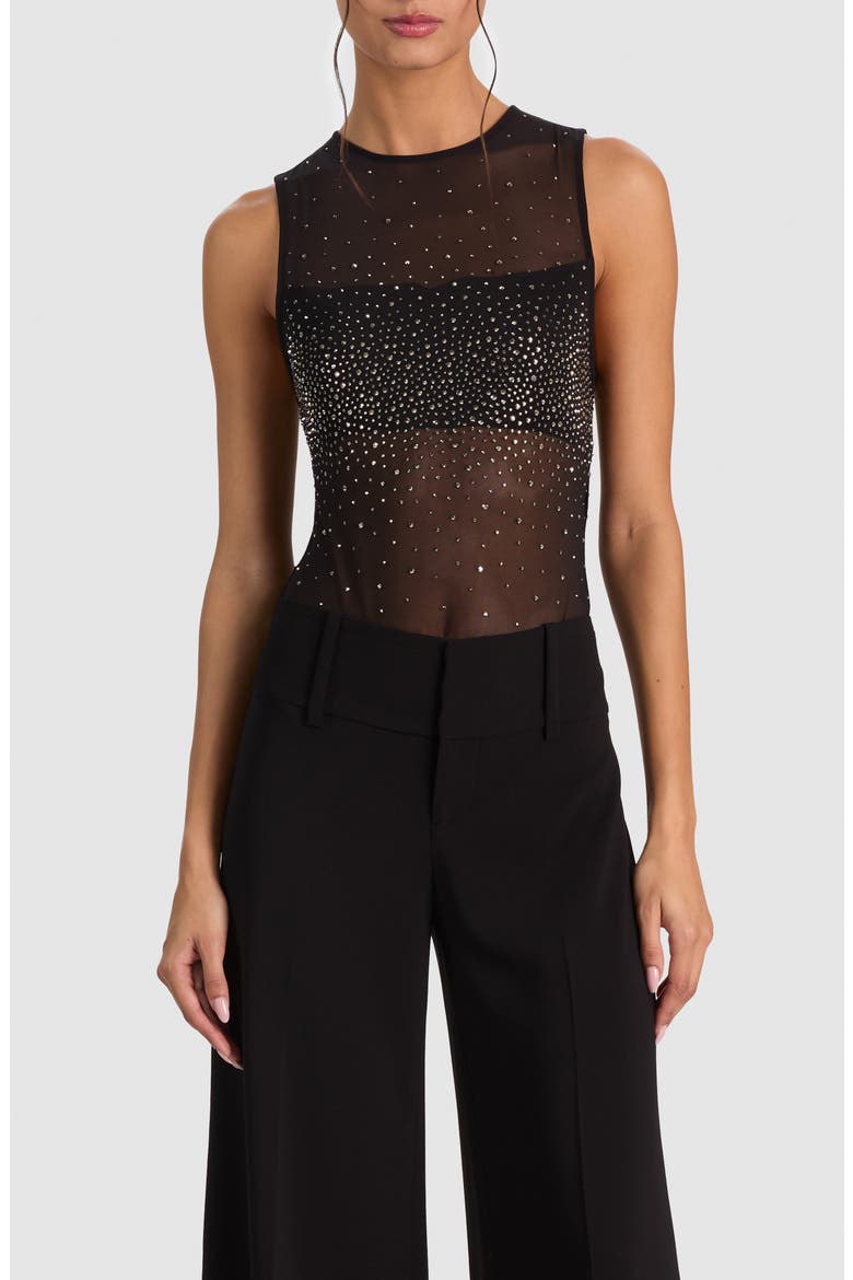 Embellished Bandeau Mesh Bodysuit, Main, color, BLACK/ HEMATITE