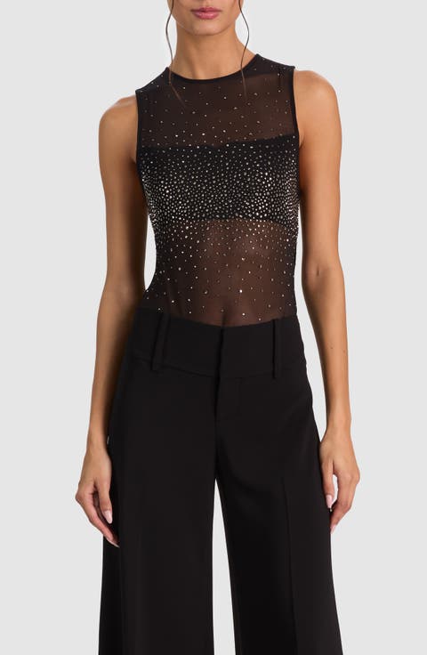 Embellished Bandeau Mesh Bodysuit