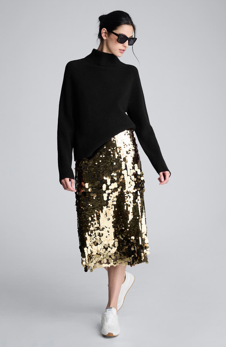 Kenneth Cole Raglan Sleeve Funnel Neck Sweater, Alternate, color, Black