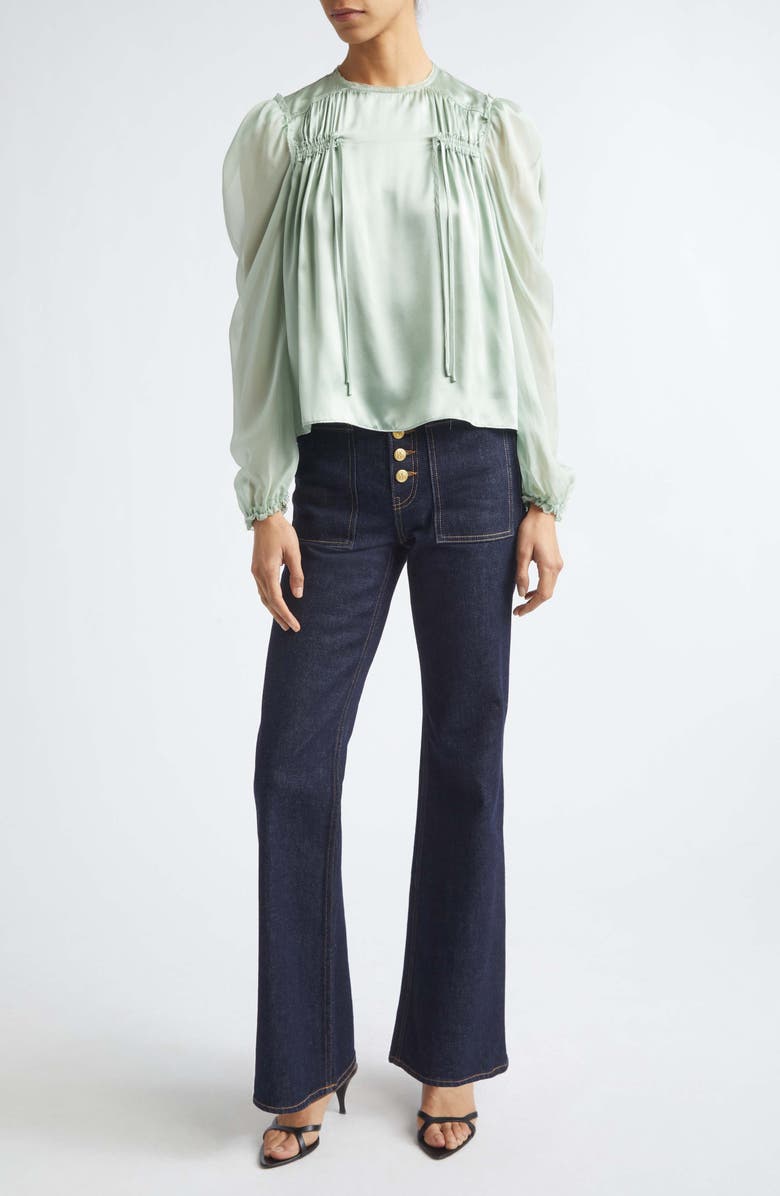Ulla Johnson Odette Pleated Silk Sheer Balloon Sleeve Top, Alternate, color, Celadon