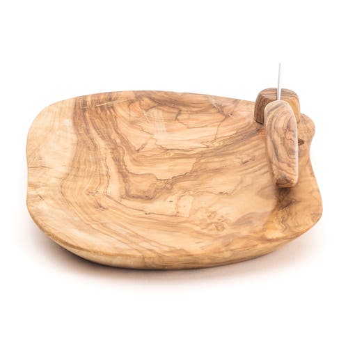 Berard France Olive Wood Handcrafted Butter Dish & Knife In Brown