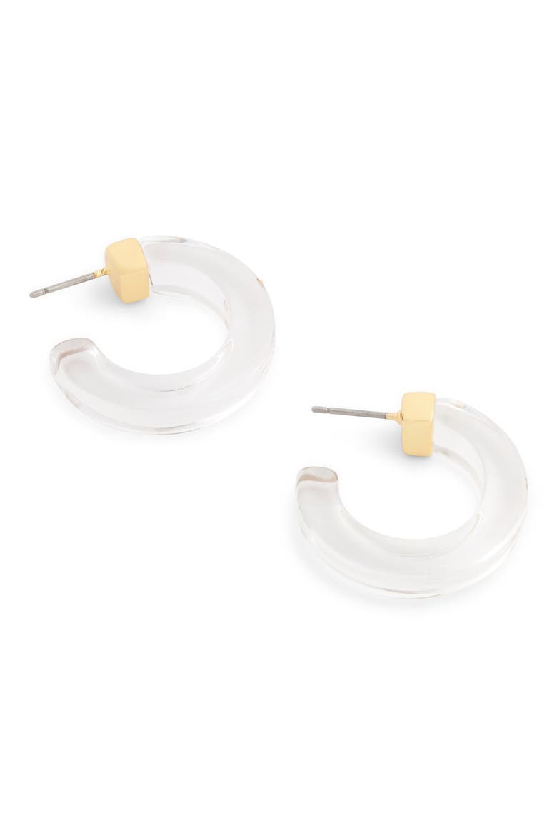 Signature C Resin Hoop Earrings, Alternate, color, CLEAR/ GOLD