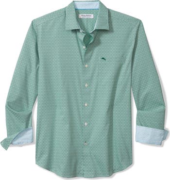 Tommy Bahama Denim Green/White Stripe Long Sleeve Button Down popular Cotton Shirt.