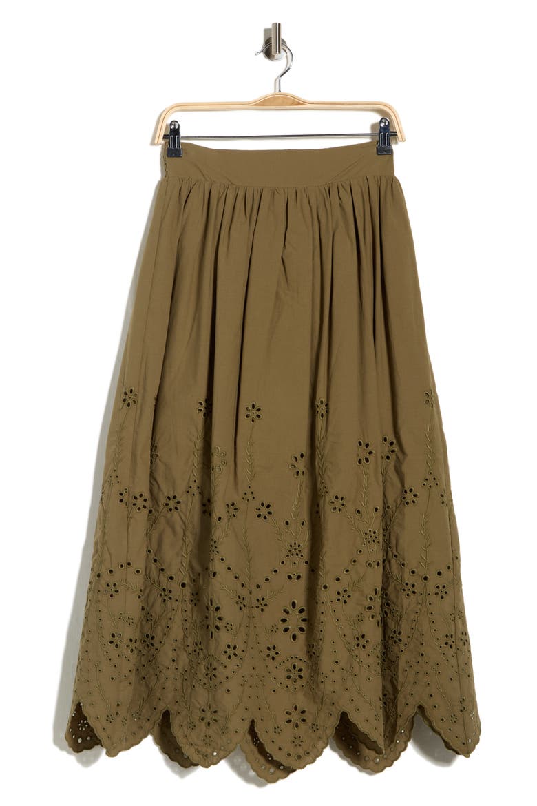 Embroidered Eyelet Cotton Skirt, Alternate, color, MARTINI OLIVE