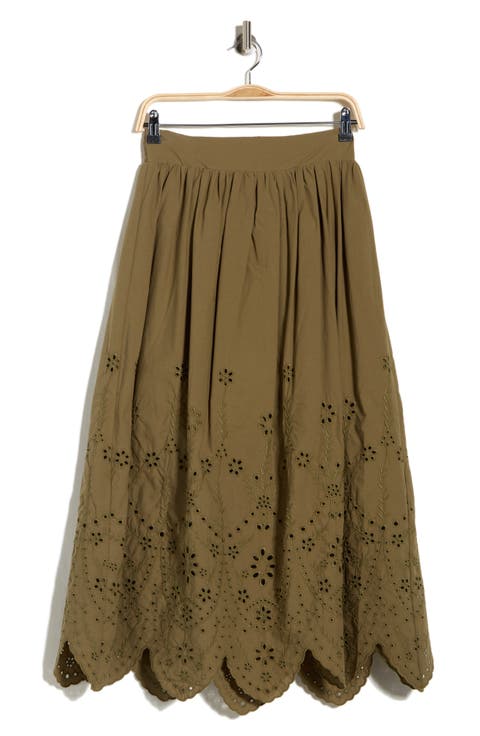 Embroidered Eyelet Cotton Skirt