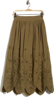 T Tahari Embroidered Eyelet Cotton Skirt