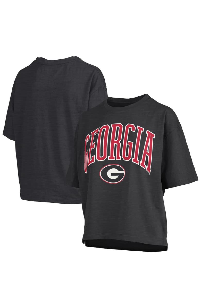 PRESSBOX Women's Pressbox Black Georgia Bulldogs Nelson Arch Over Logo Waist Length Oversized Slub T-Shirt, Alternate, color, Black