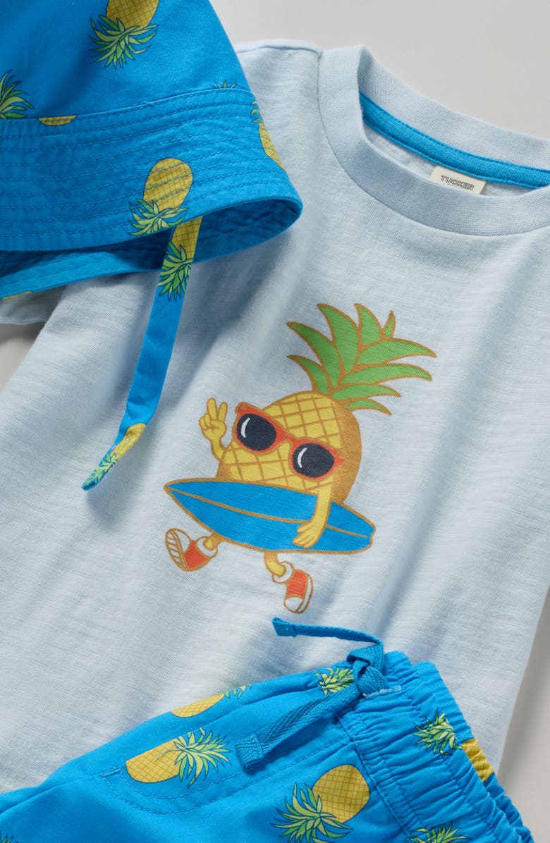 Tucker + Tate Graphic Print T-Shirt, Shorts & Bucket Hat Set, Alternate, color, Blue Pineapple- Blue Cool
