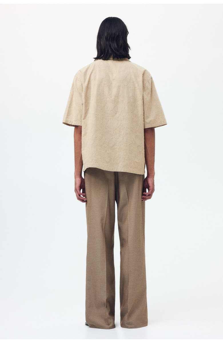 H&M Relaxed Fit Textured Resort Shirt, Alternate, color, Dark Beige