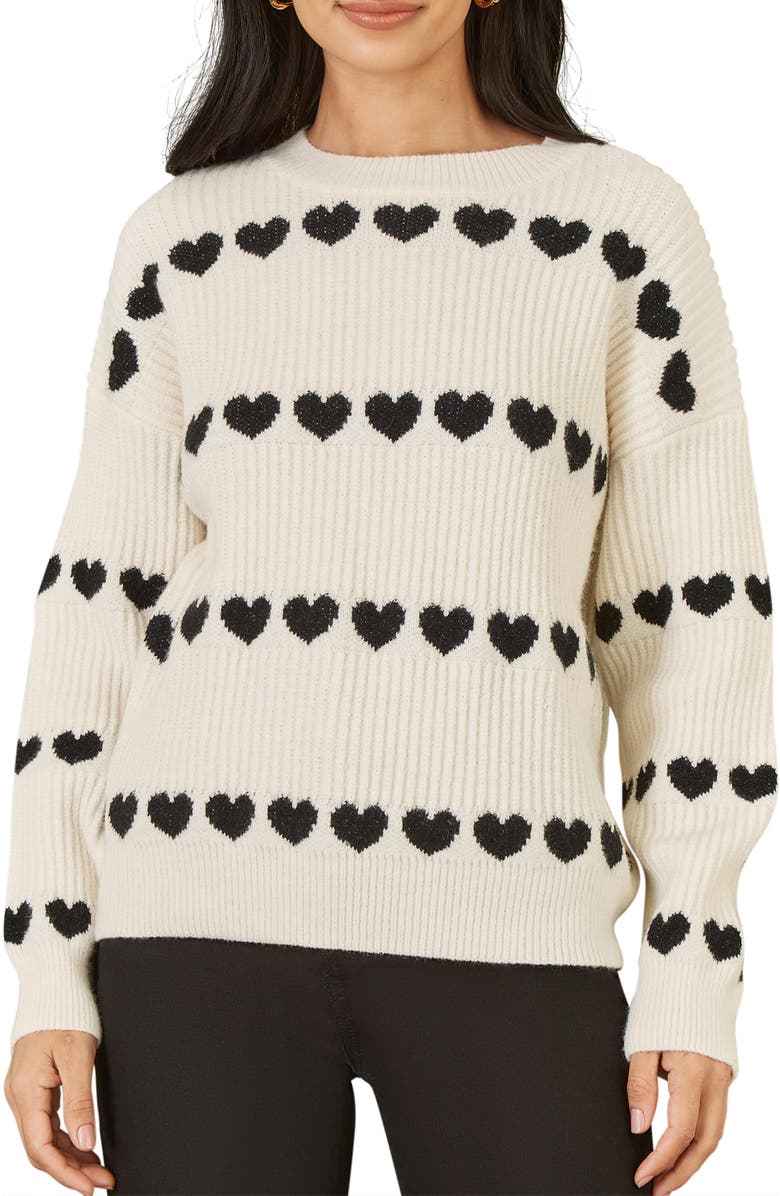 Yumi Knitted Heart Stripes Sweater, Alternate, color, Ivory