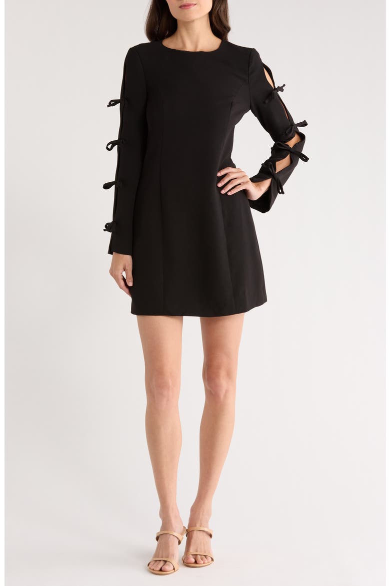 Bow Long Sleeve Sheath Dress, Alternate, color, RICH BLACK
