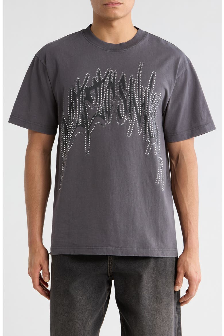 Beaded Graphic T-Shirt, Main, color, BLACK