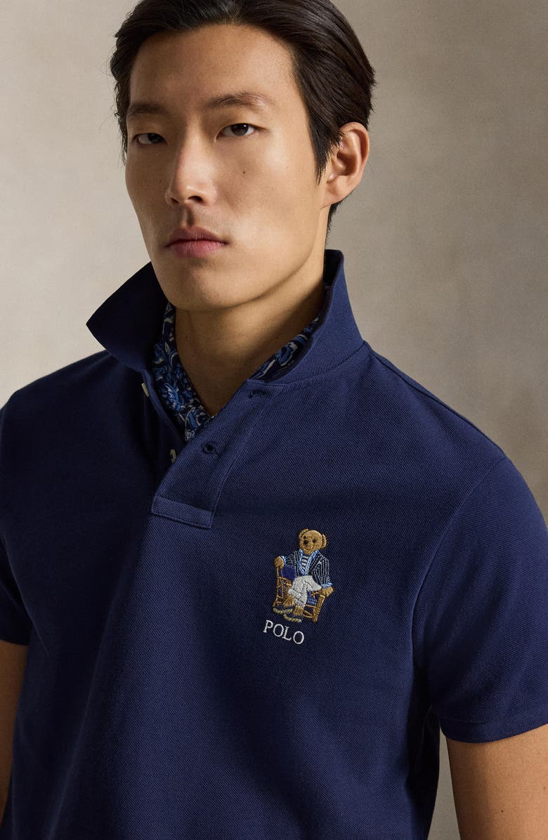 Polo Ralph Lauren Polo Bear Slim Fit Cotton Mesh Polo, Alternate, color, Newport Bear- Newport Navy
