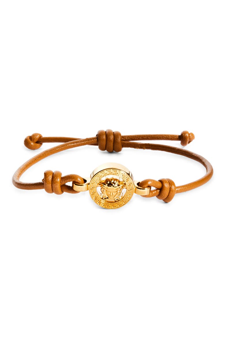 Medusa Leather Bracelet, Main, color, NATURAL-VERSACE GOLD
